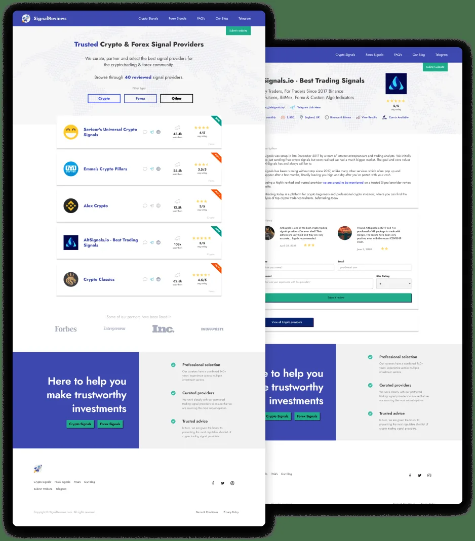Forex and crypto reviews with SignalReviews