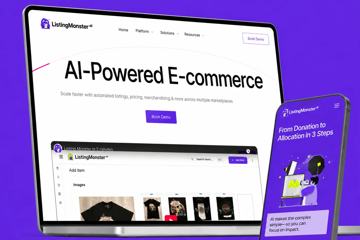 An AI e-commerce website and growth system for Listing Monster